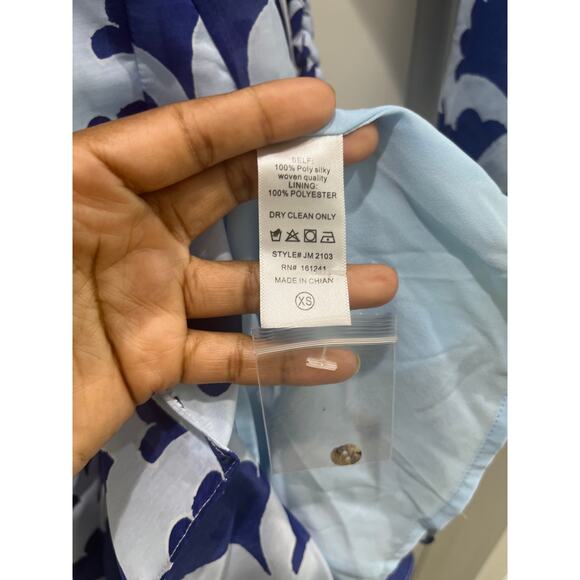 NWT J. Marie Luna Rope Belted Blue mini Dress Ginkgo Leaf Print Sz XS - Picture 5 of 6